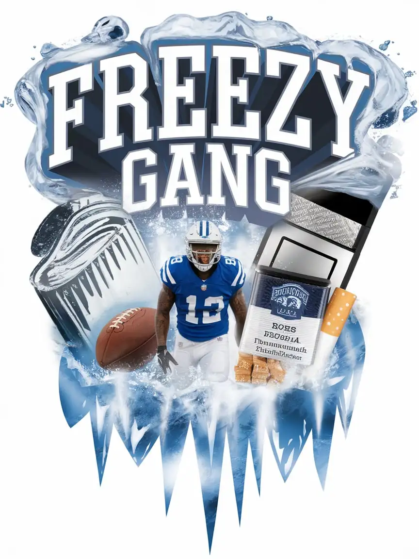 логотип объединения "Freezy Gang". На логотипе должен быть изображен наркотики, футболист, алюминий, сигареты