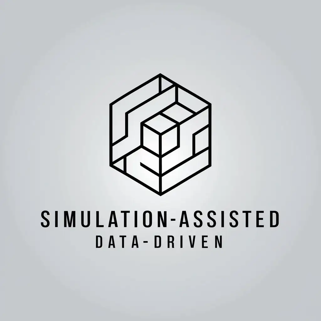 a vector logo design,with the text "Simulation-assisted Data-driven", main symbol:Material Structure Property,Minimalistic,be used in Technology industry,clear background