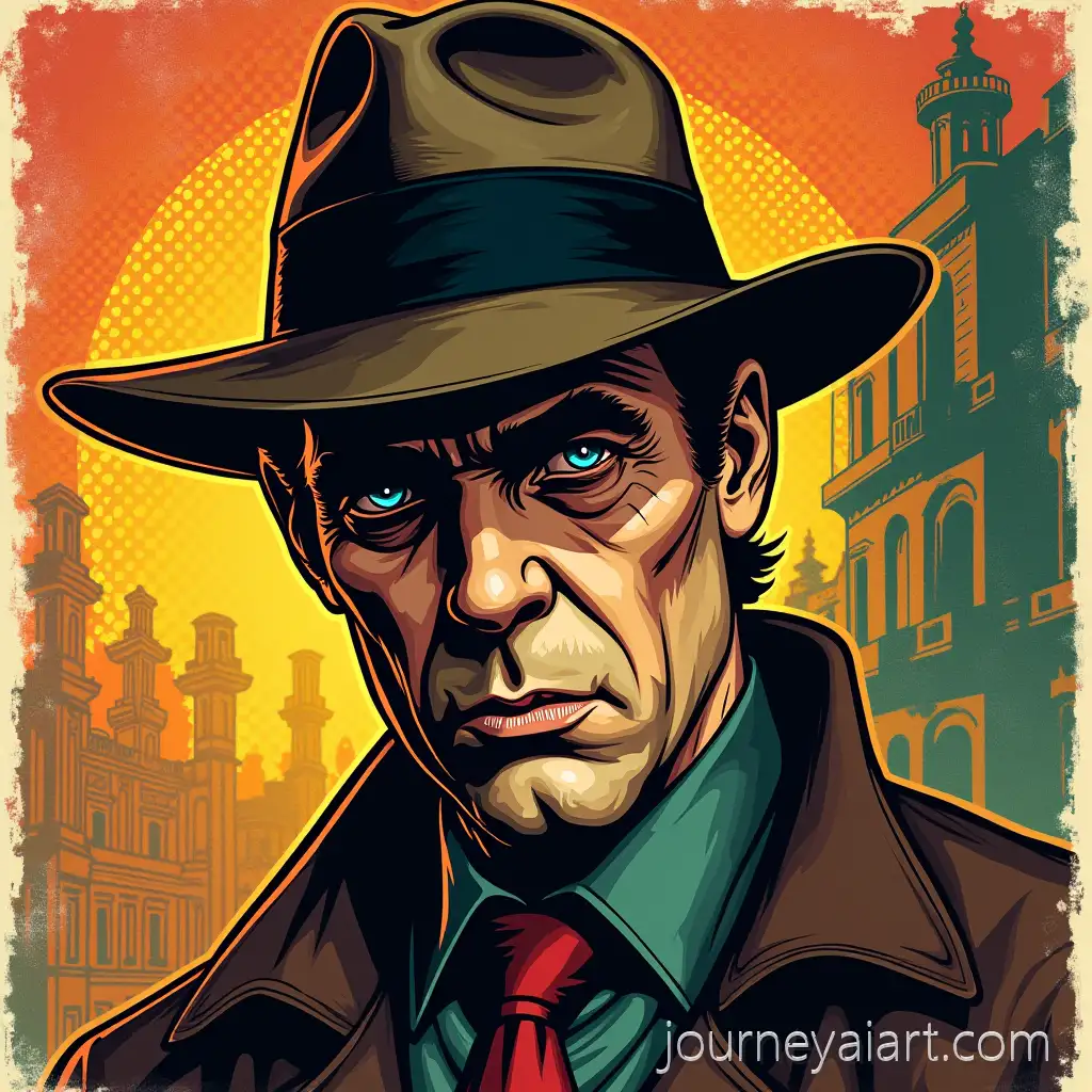 Retro-American-Comic-Book-Detective-in-Graphic-Illustration-Style