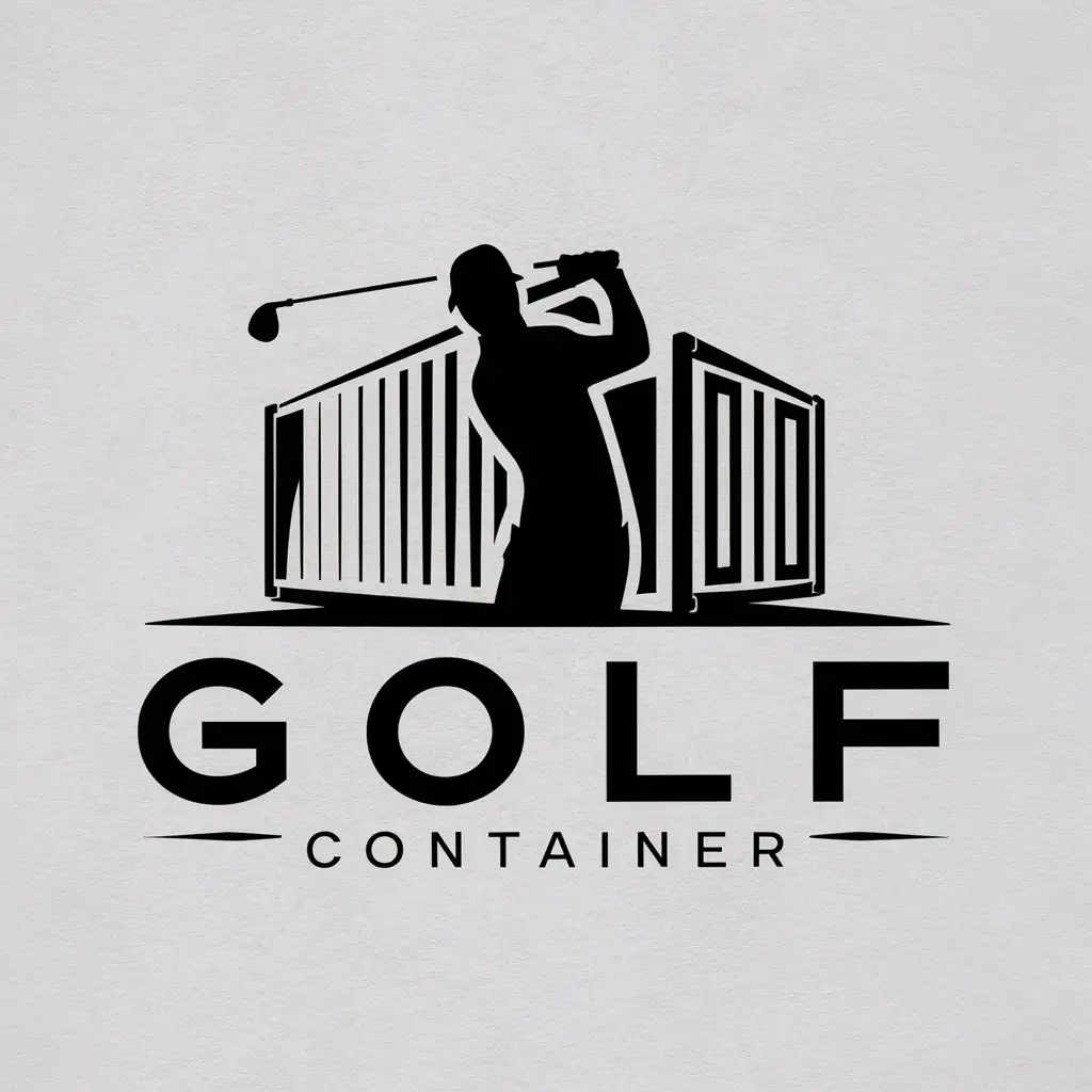 LOGO Design for Golf Container Golfer Swinging with Shipping Container and Bold GOLF Text