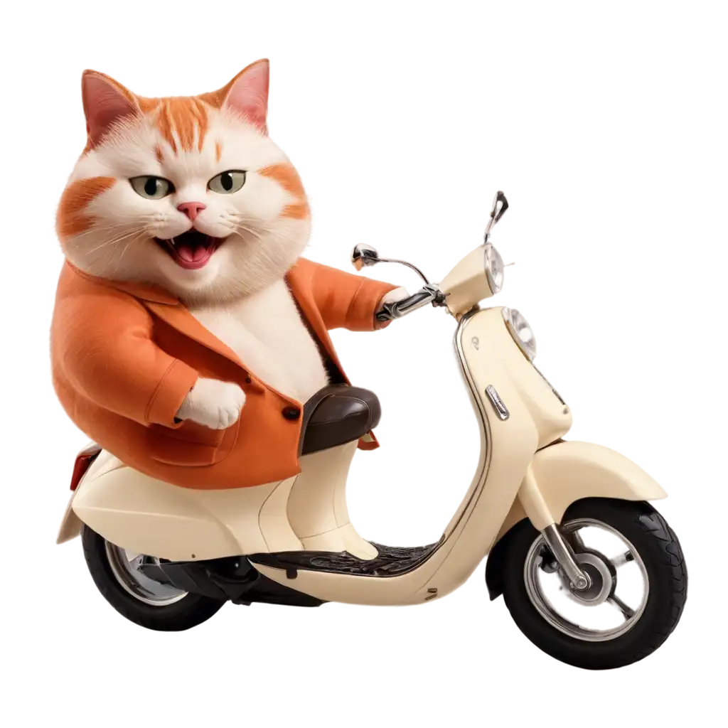 Realistic-Chubby-Cat-Laughing-Riding-1970-Vespa-Model-High-Quality-PNG-Image-for-Versatile-Use