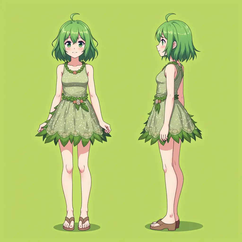 Female-Anime-Character-with-Green-Hair-in-SemiTransparent-Leaf-Dress