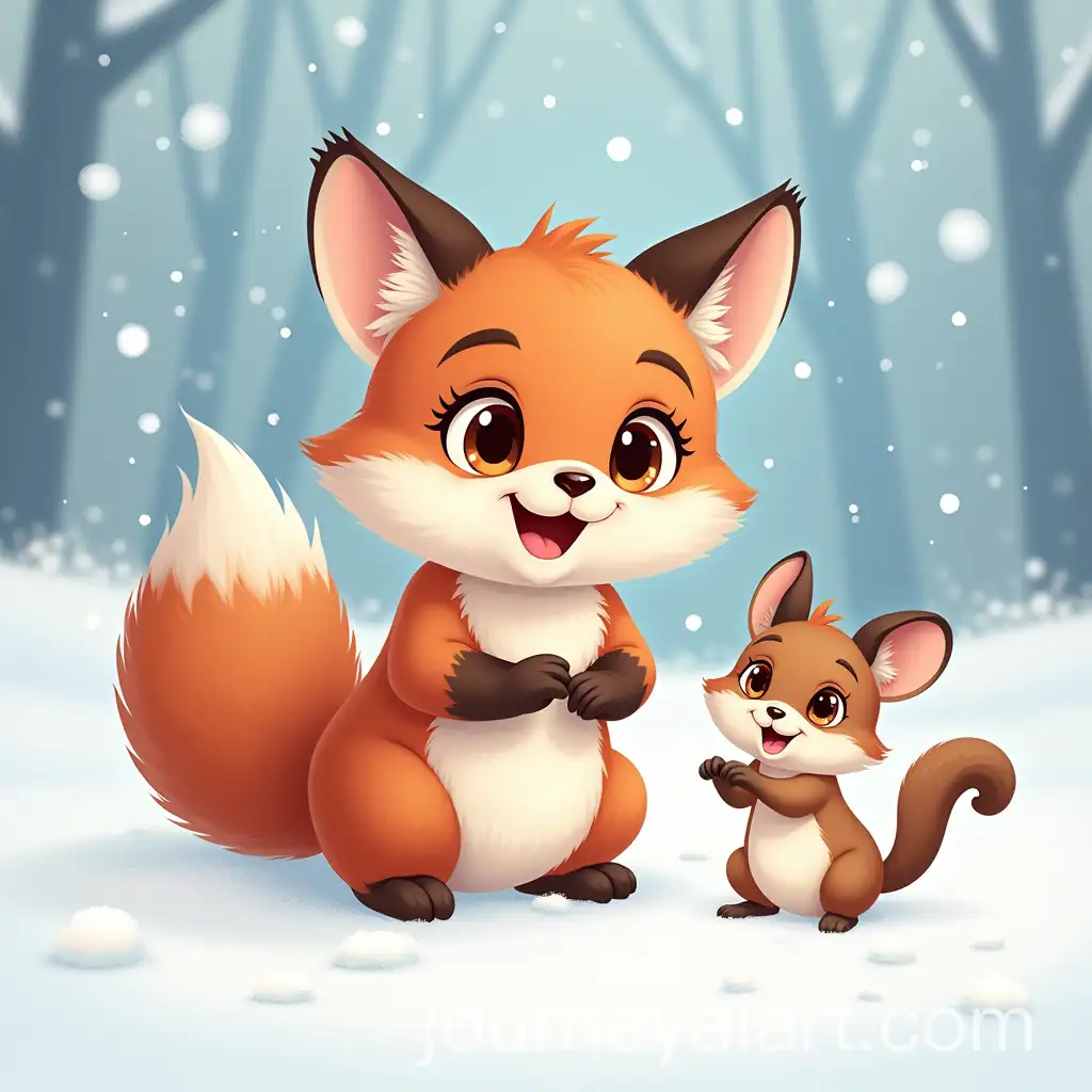 Cute-Forest-Animals-Playing-in-Snow-New-Years-Cartoon-Illustration