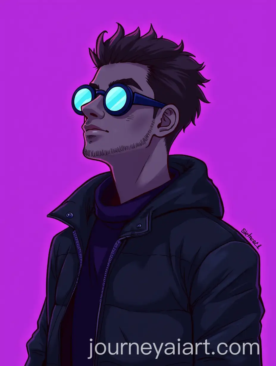 Cyberpunk-Portrait-of-Isaac-Wescott-in-Techwear-with-Purple-Background