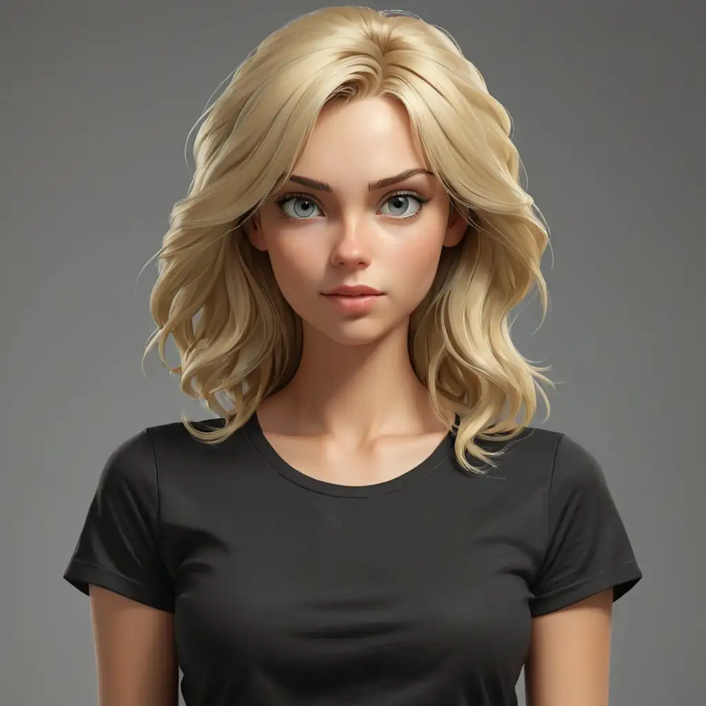 Realistic-Portrait-of-a-Blonde-Woman-in-a-Black-Tshirt