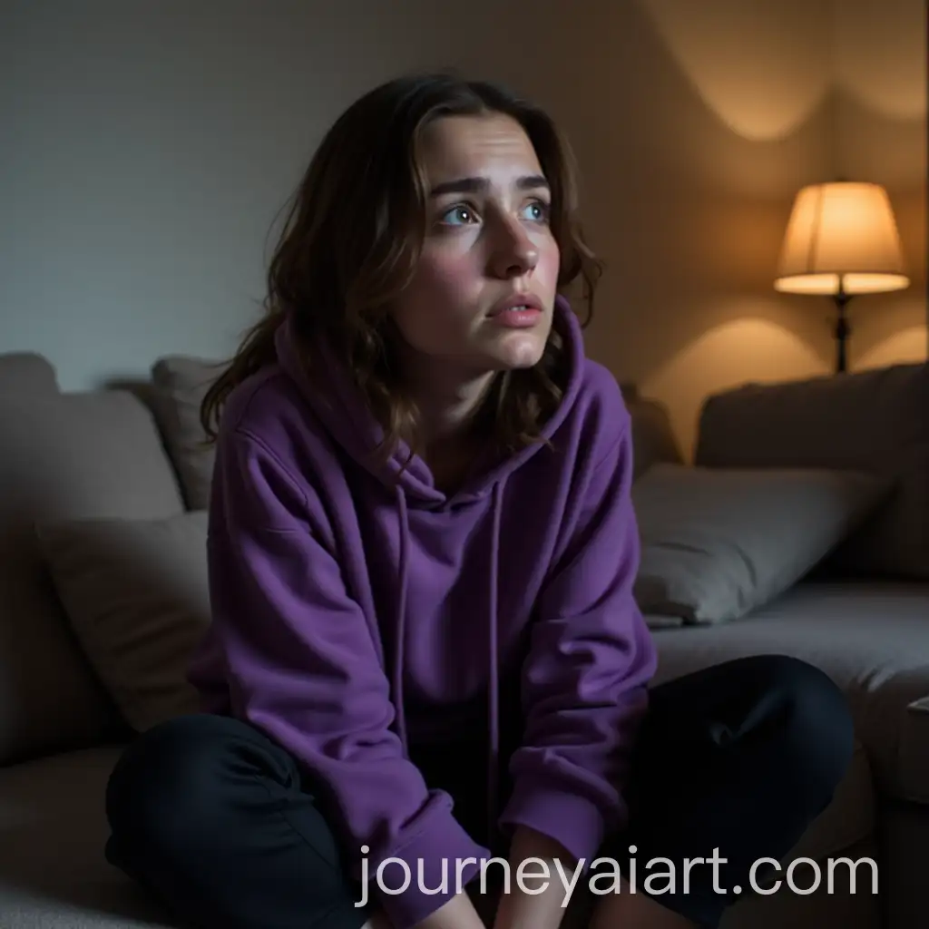 Sad-Spanish-Girl-in-Purple-Hoodie-Sitting-in-Living-Room