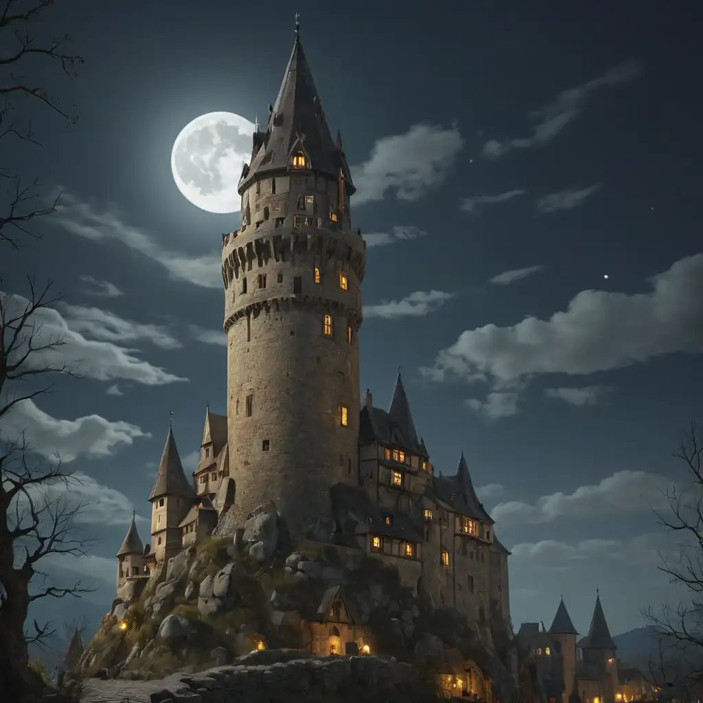 Medieval-Alchemists-Tower-Under-Full-Moon