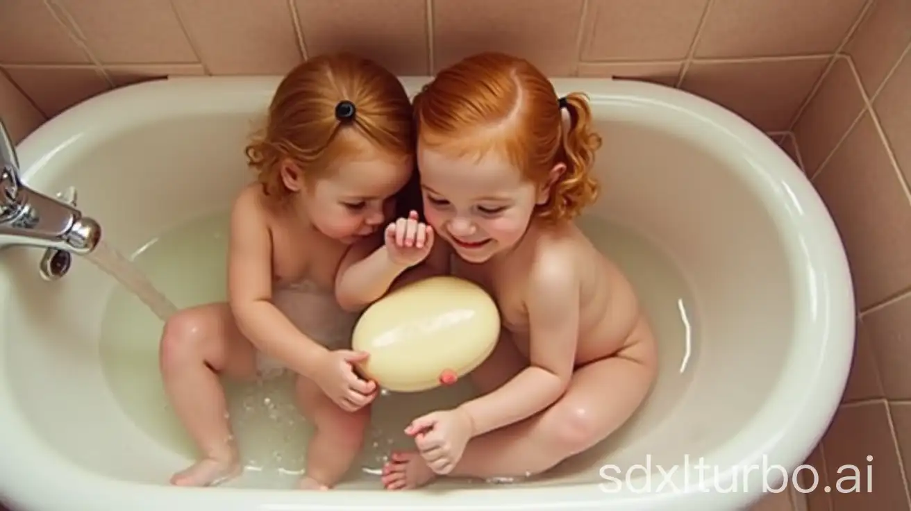 Pregnant-Redhead-Couples-with-Baby-Girls-in-Bathtub-with-Cat-Ears-and-Ivory-Soap