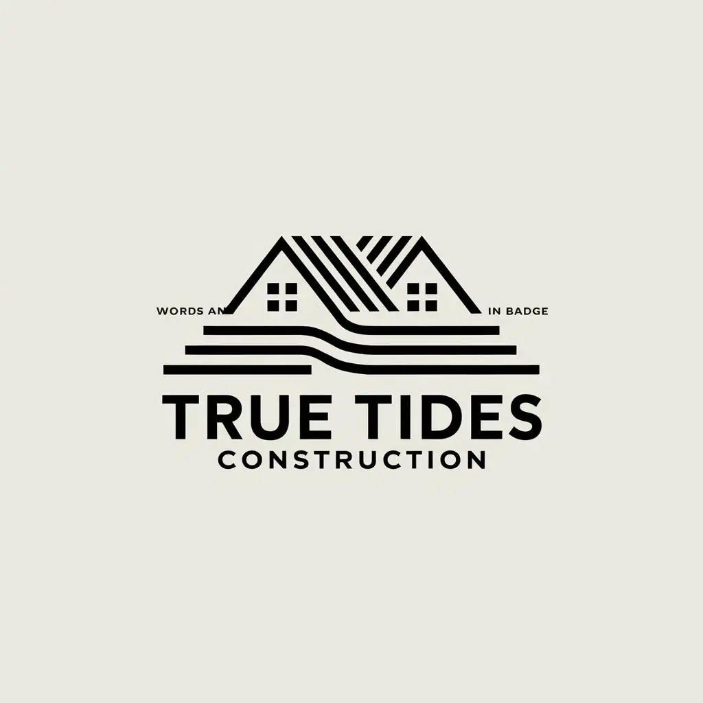 LOGO Design for True Tides Construction Badge Style with House Symbol for Construction Industry