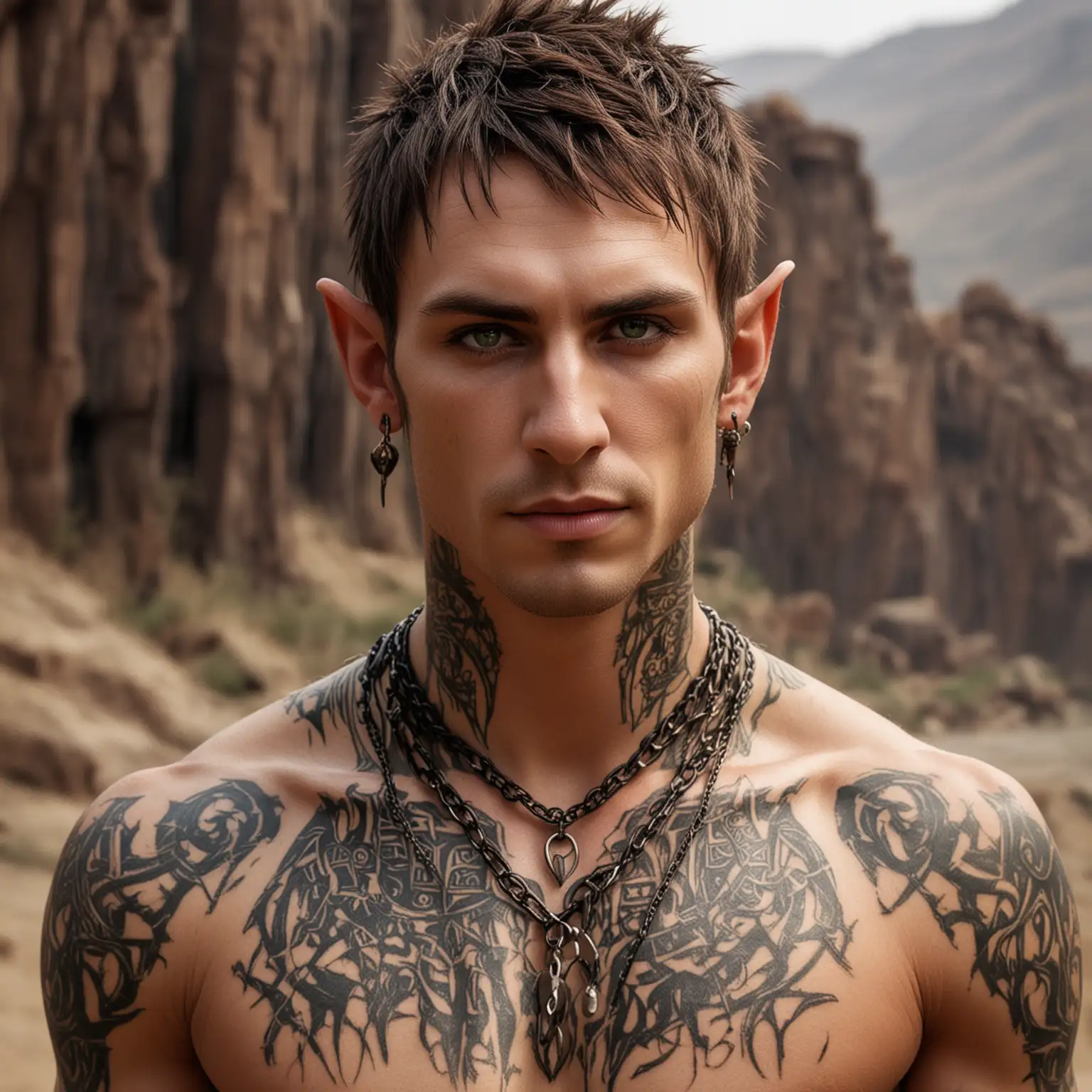 Handsome Male Elf Druid with Earth Magic and Wyvern in Desert Prison