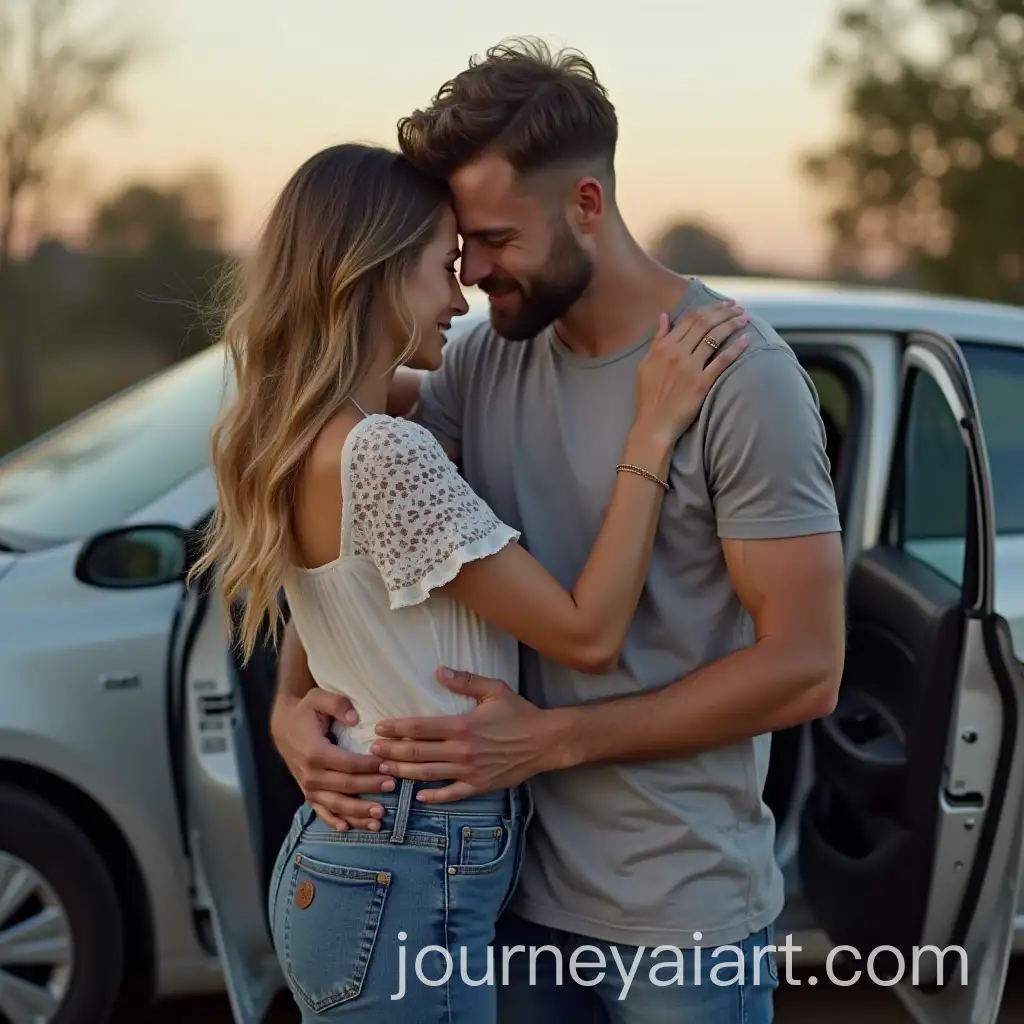 Romantic-Embrace-at-the-Car-Door-Between-Couple