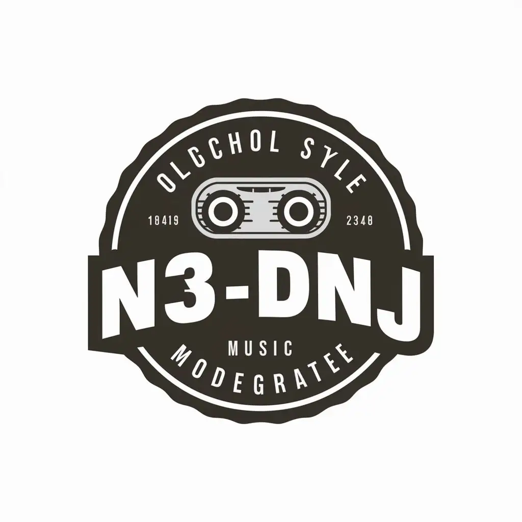 a vector logo design,with the text "N3.DnJ", main symbol:Oldschool style, rapper,Moderate,be used in music industry,clear background