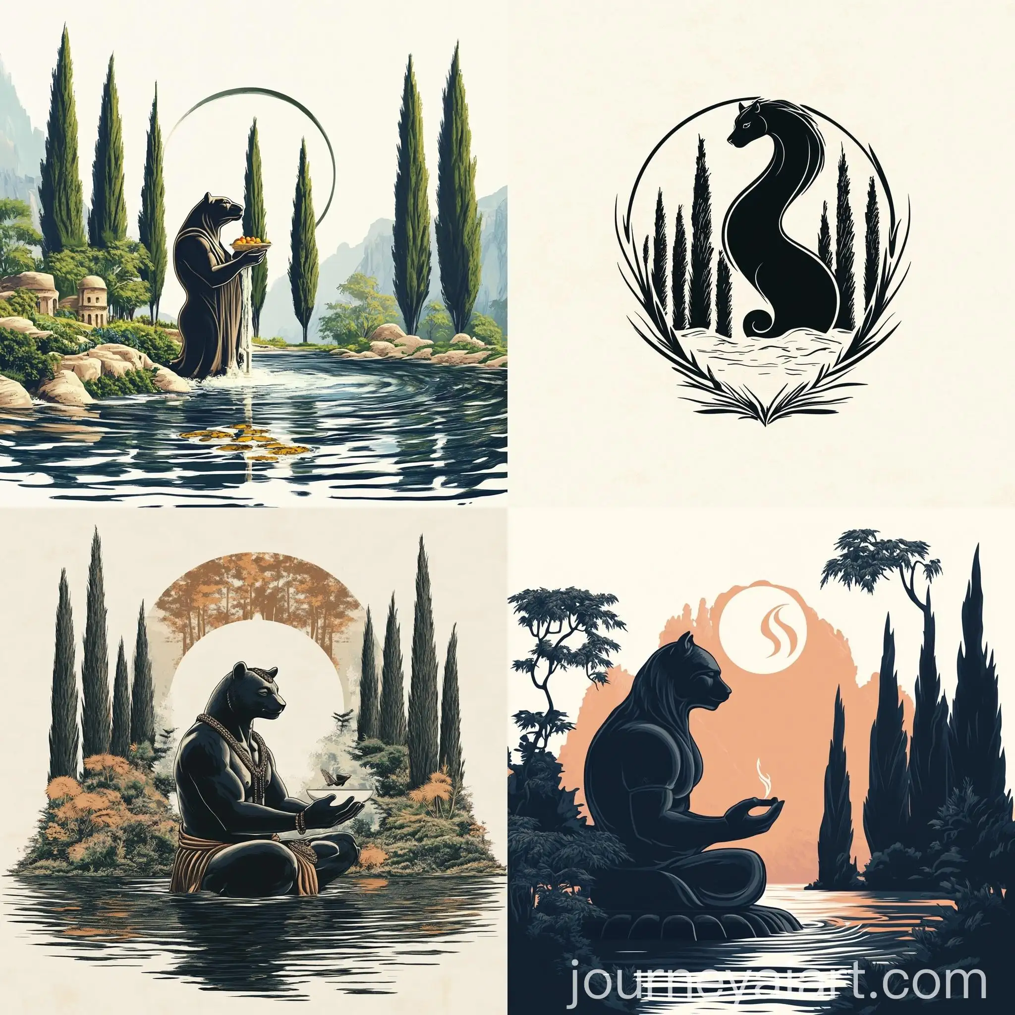 Serene-Landscape-with-Cypress-Trees-and-SATTVI-Logo