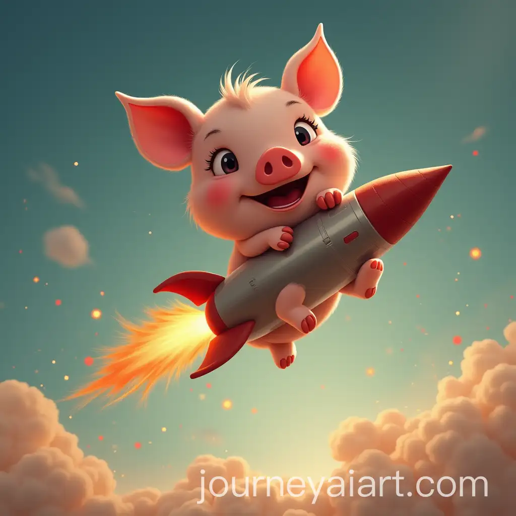 Piggy-Flying-Into-Space-on-a-Rocket