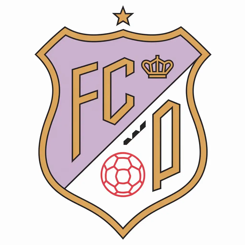 LOGO Design for FC Picaro Soccer Shield with Gold Outline Lavander White Crown Red Ball