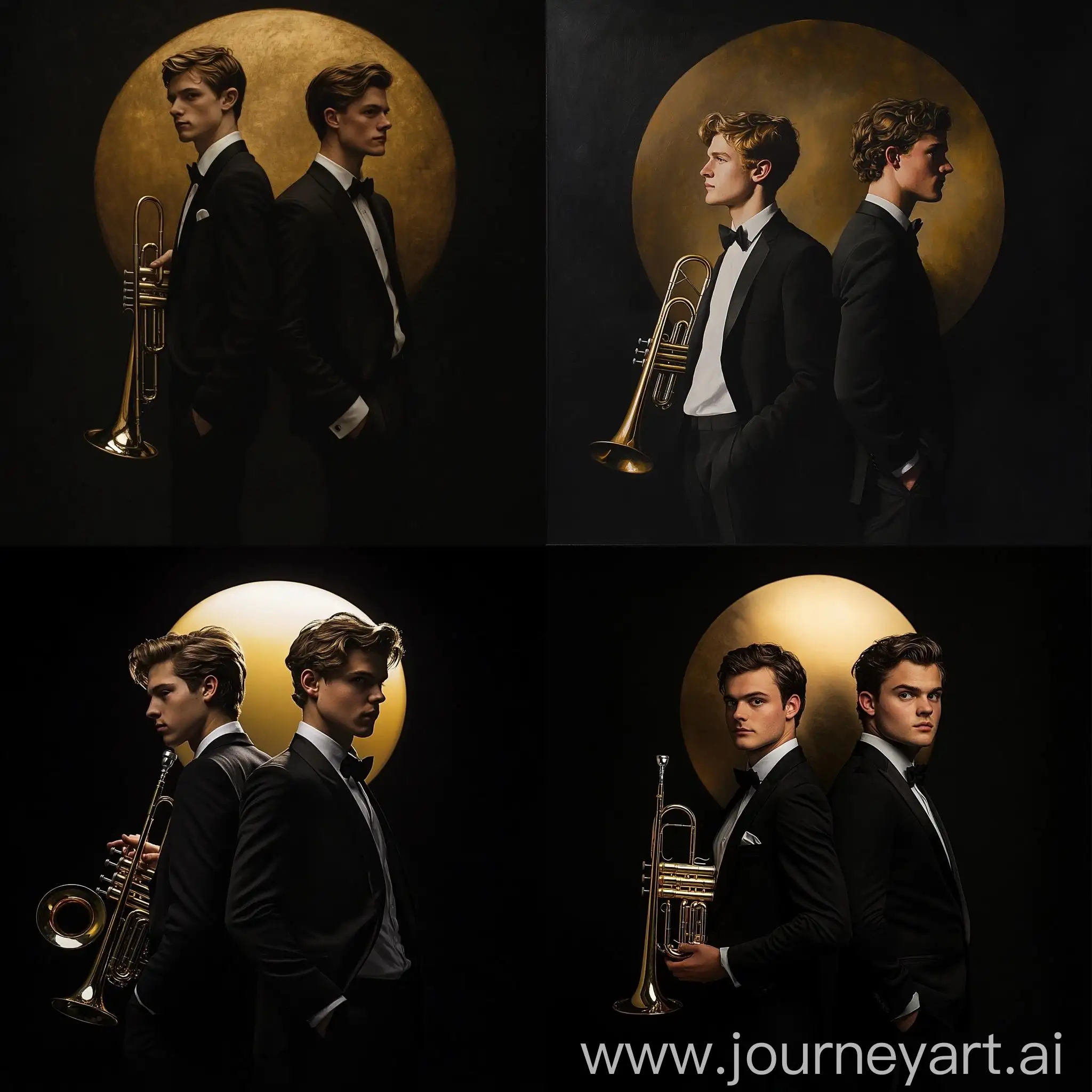 Elegant-Tuxedoed-Duo-with-Trumpet-in-Studio-Setting