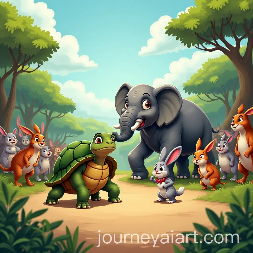 Jungle-Race-Tortoise-and-Hare-Compete-with-Elephant-as-Referee