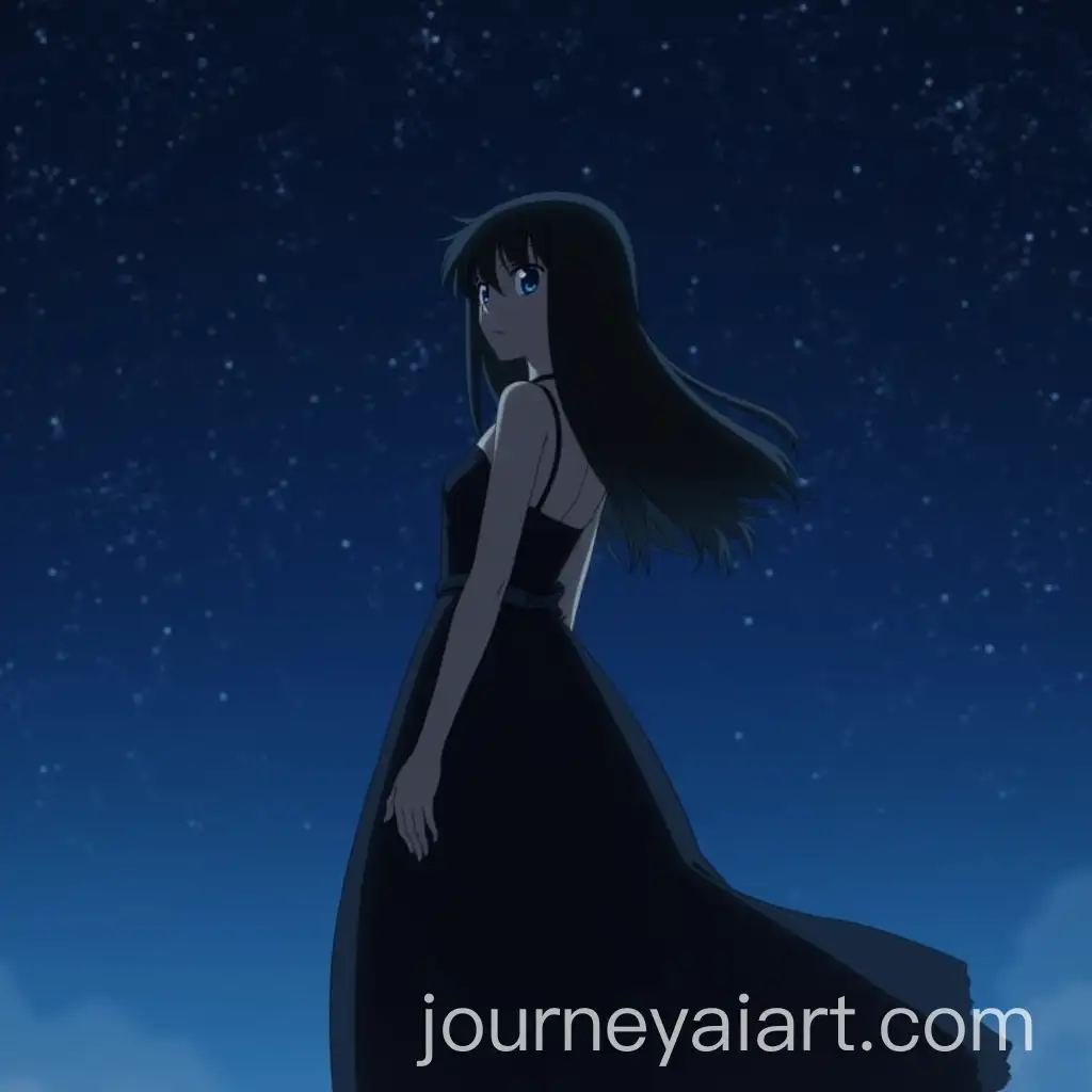 Akemi-Homura-in-Black-Evening-Gown-Under-Starry-Sky