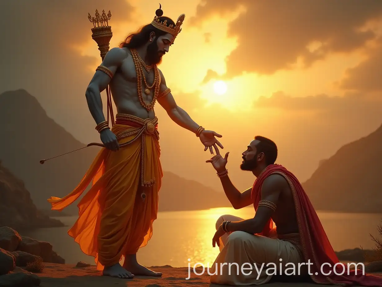 DevotionalAI-Art-Prompt-Expansion-Scene-of-Lord-Ram-Blessing-a-Kneeling-Devotee-in-a-Sacred-Landscape