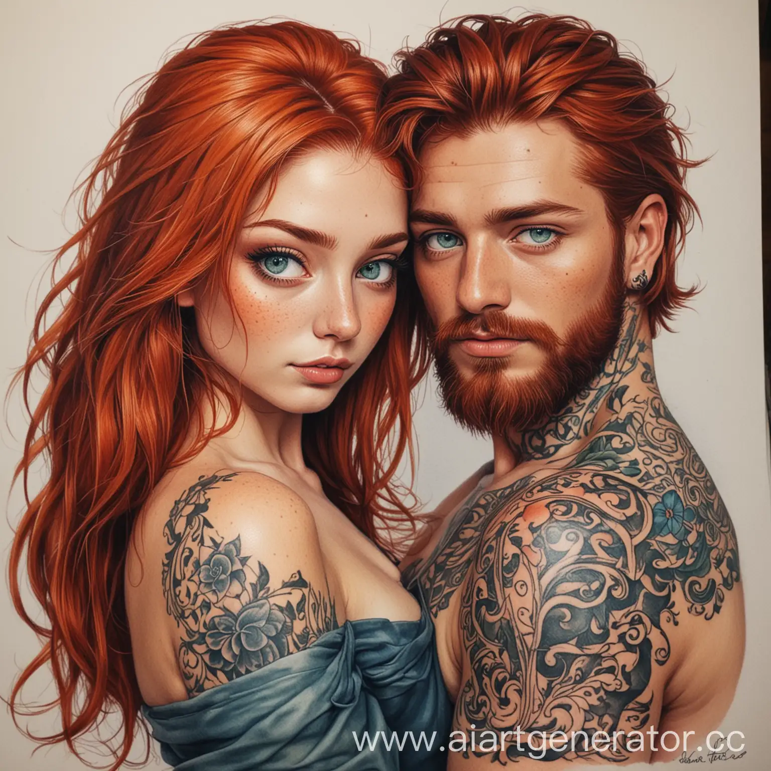 Romantic-Couple-RedHaired-Woman-and-Bearded-Man-with-Tattoos