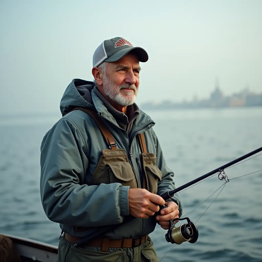 Middle-aged man on a fishing trip