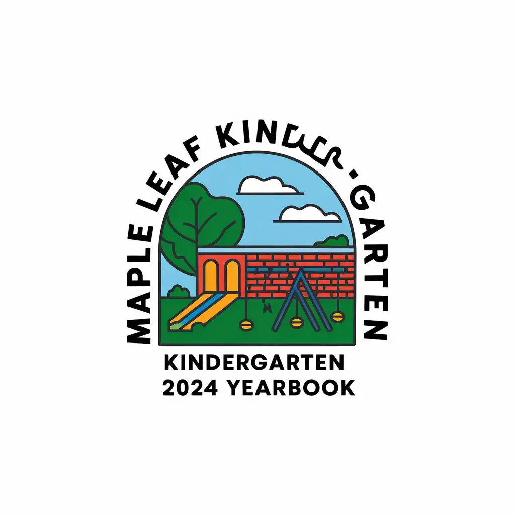 LOGO-Design-for-Maple-Leaf-Kindergarten-2024-Yearbook-Cartoon-Style-with-Kindergarten-Yard-Theme