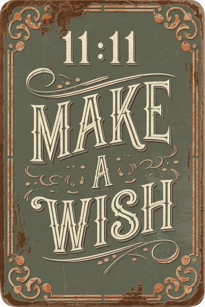 Vintage Iron Sign with Ornate 1111 Make a Wish Design in Heather Color