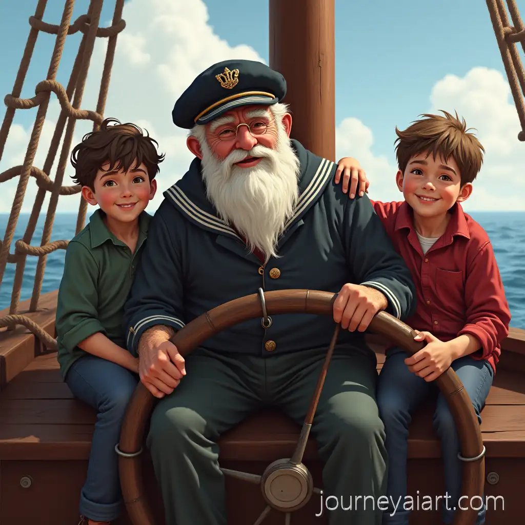 Old-Sailor-and-Three-Boys-on-a-Ship-at-Sea