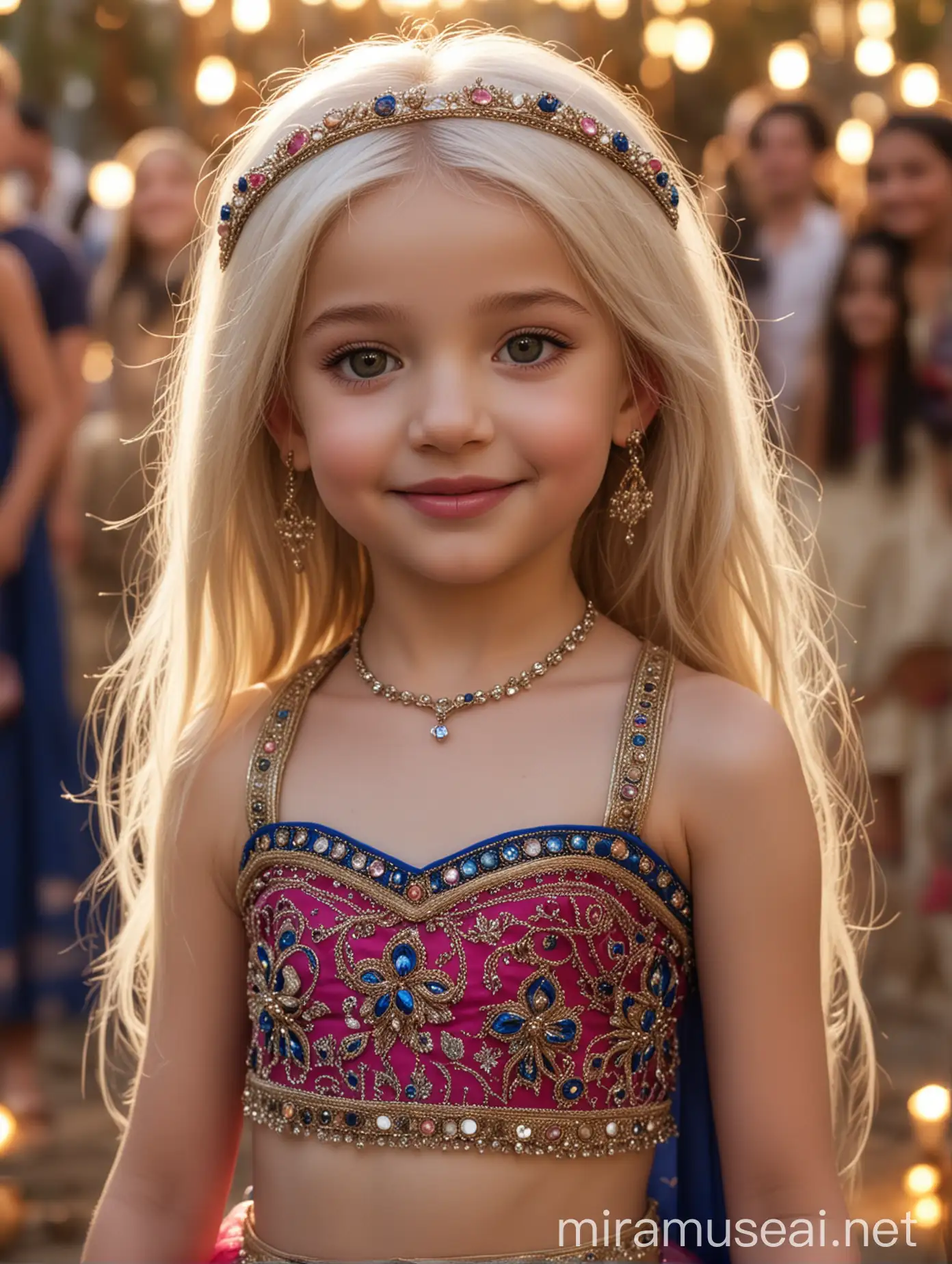 Joyful French Girl Celebrating at an Indian Festival with Sparkler