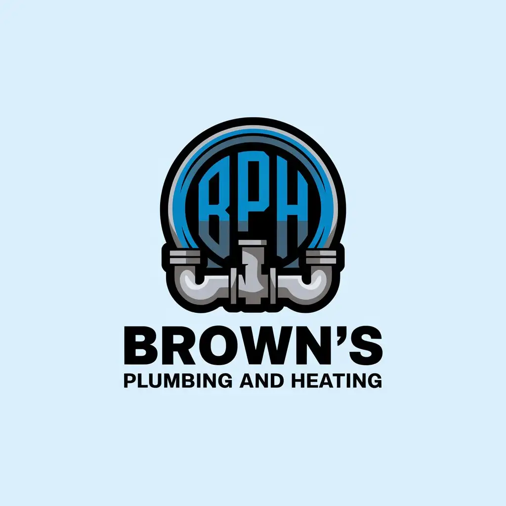 LOGO Design for BPH Browns Plumbing and Heating Modern Vector with Blue Black Silver and Plumbing Elements