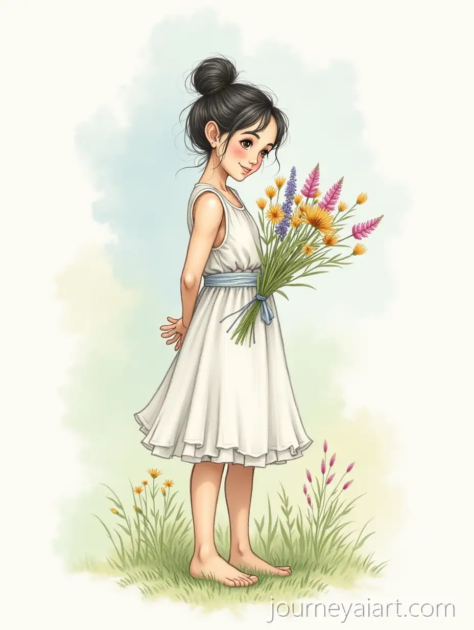 Gentle-Cancer-Woman-Offering-Wildflowers-in-Serene-Watercolor-Setting