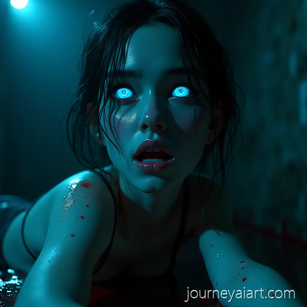 Hyperrealistic-Young-WomanCinematic-3D-woman-render-with-Neon-Blue-Eyes-in-Eerie-Industrial-Setting