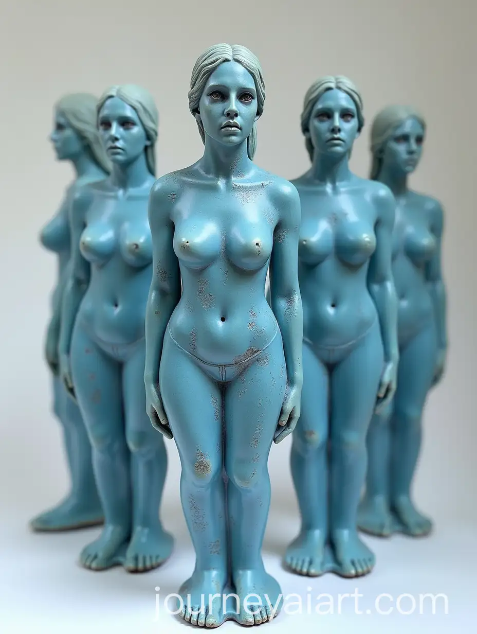 Fantasy-Ceramic-Statues-of-Women-with-Blue-Pottery-Art-Skin-Texture