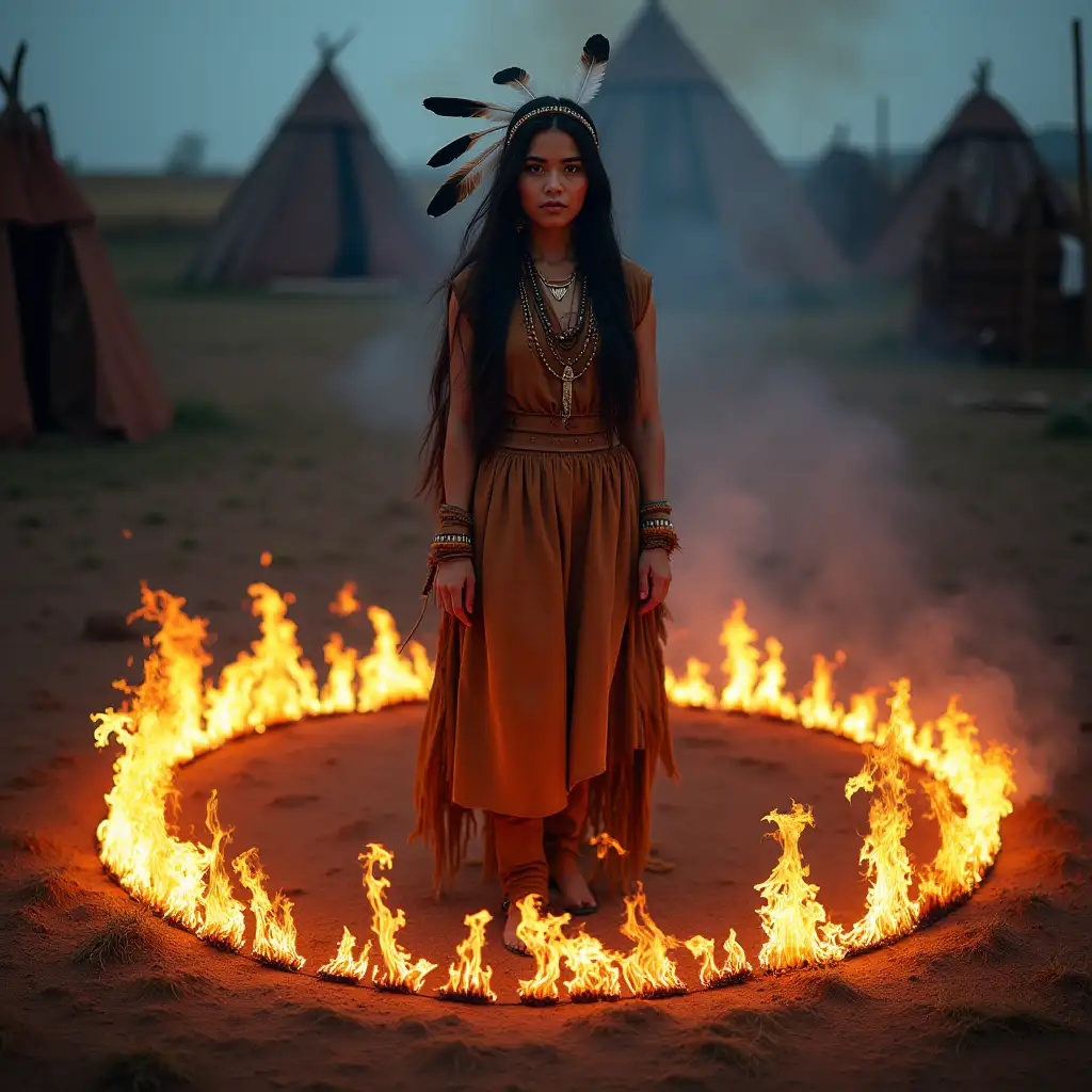 Young-Native-American-Woman-Surrounded-by-Vibrant-Flames-in-Traditional-Attire