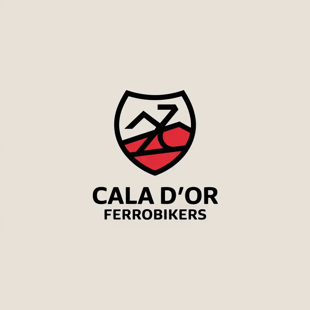 a vector logo design,with the text "CALA D'OR FERROBIKERS", main symbol:a shield of a mountain bike cycling club where red prevails,Moderate,clear background