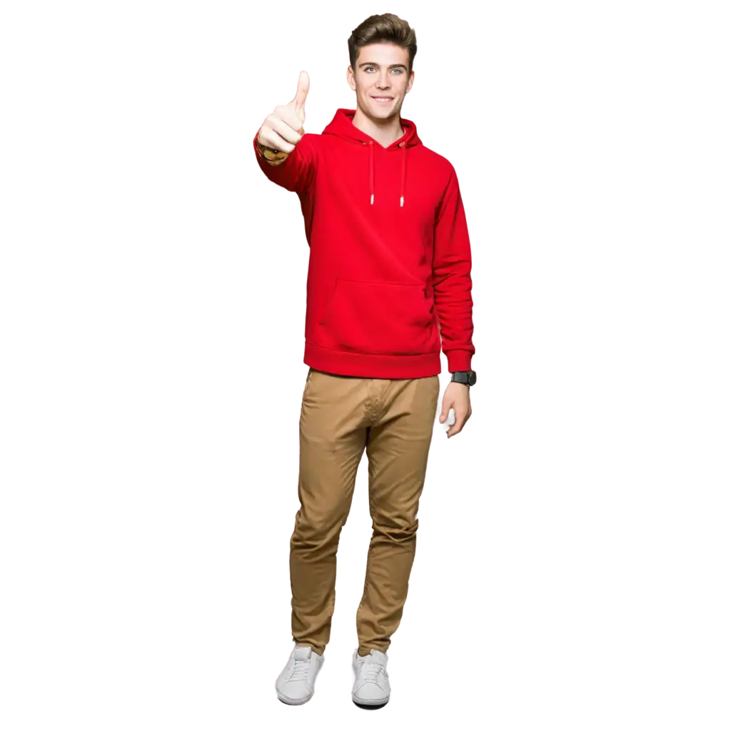 Young-Man-Giving-ThumbsUp-Gesture-in-Red-Hoodie-PNG-Ideal-for-Digital-Media-and-Branding