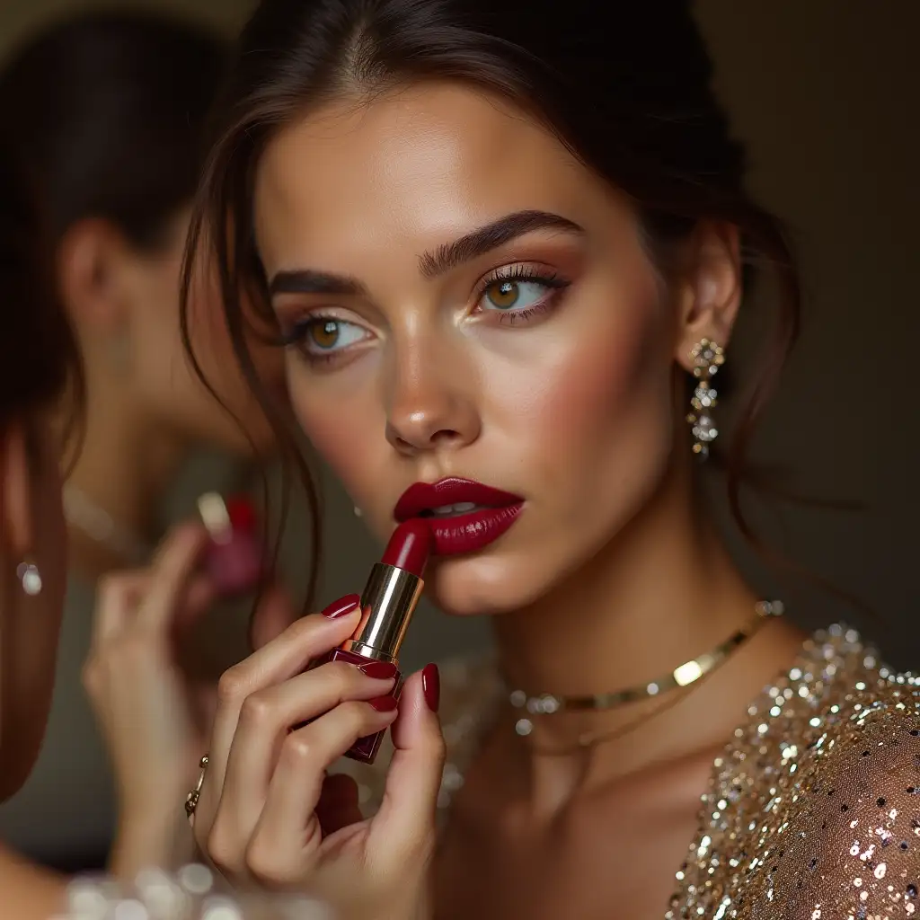 Elegant-European-Model-Applying-Red-Lipstick-in-Editorial-Beauty-Shot