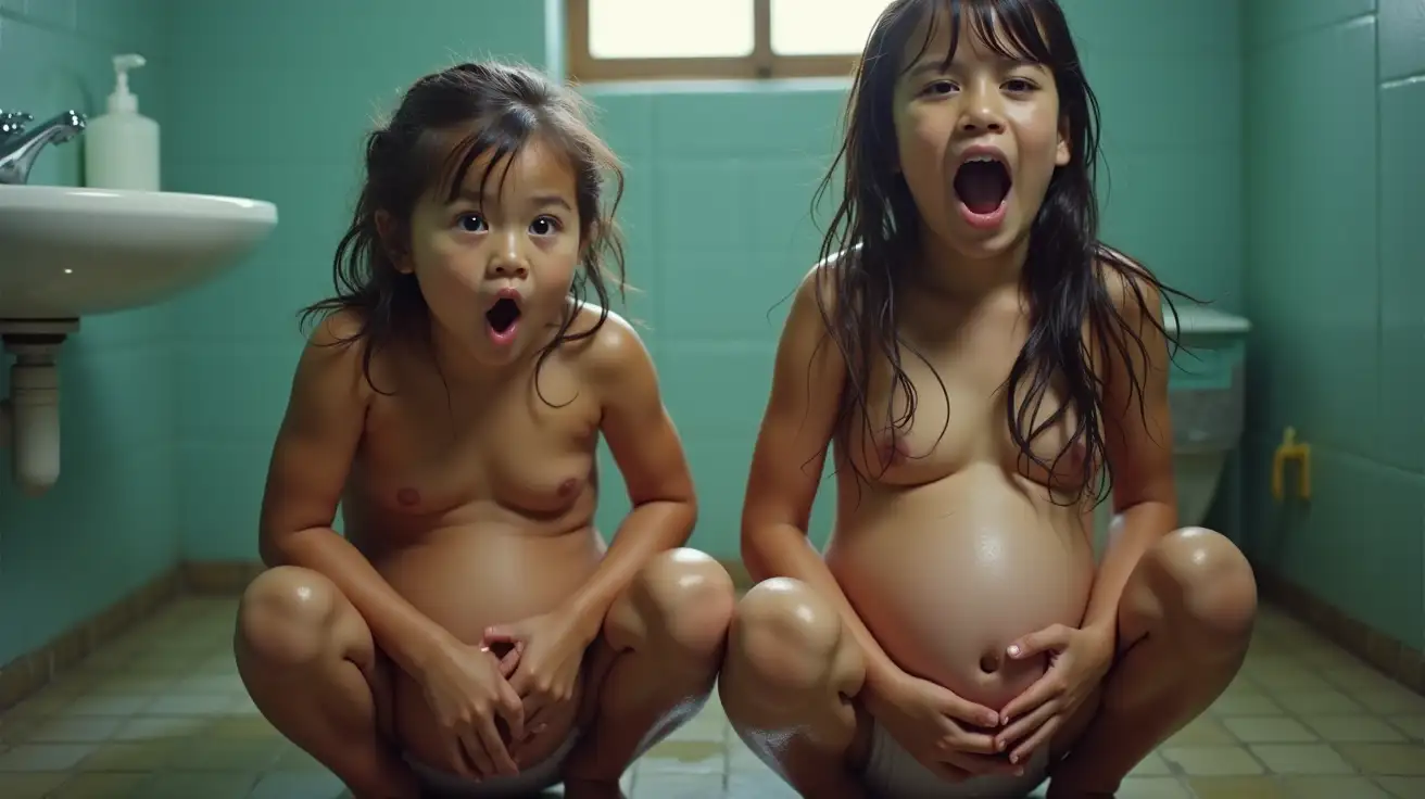 Two-Girls-Yelling-in-School-Bathroom-with-Pregnant-Bellies