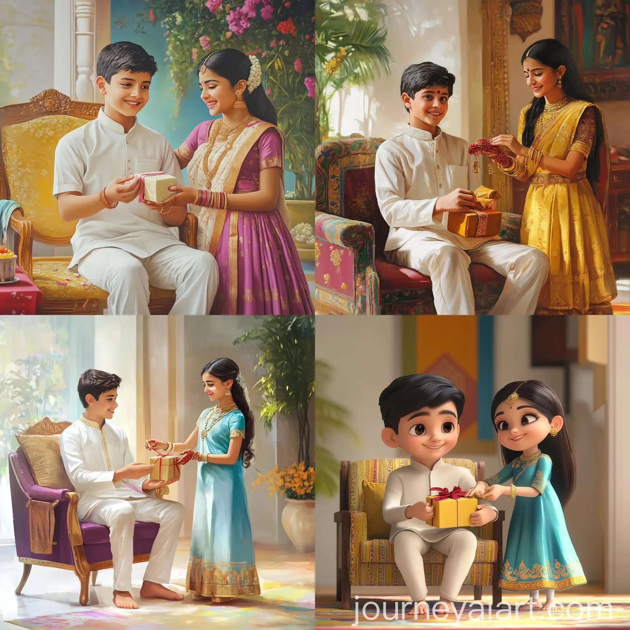 Indian-Brother-and-Sister-Celebrating-Rakshabandhan-with-Tilak-and-Gift-Box