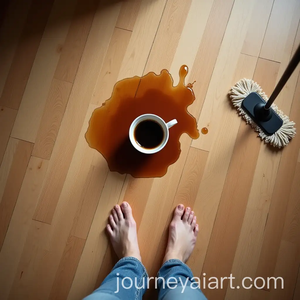 Spilled-Coffee-Cup-on-the-Floor-with-Mop-and-Shoes-in-Household-Setting
