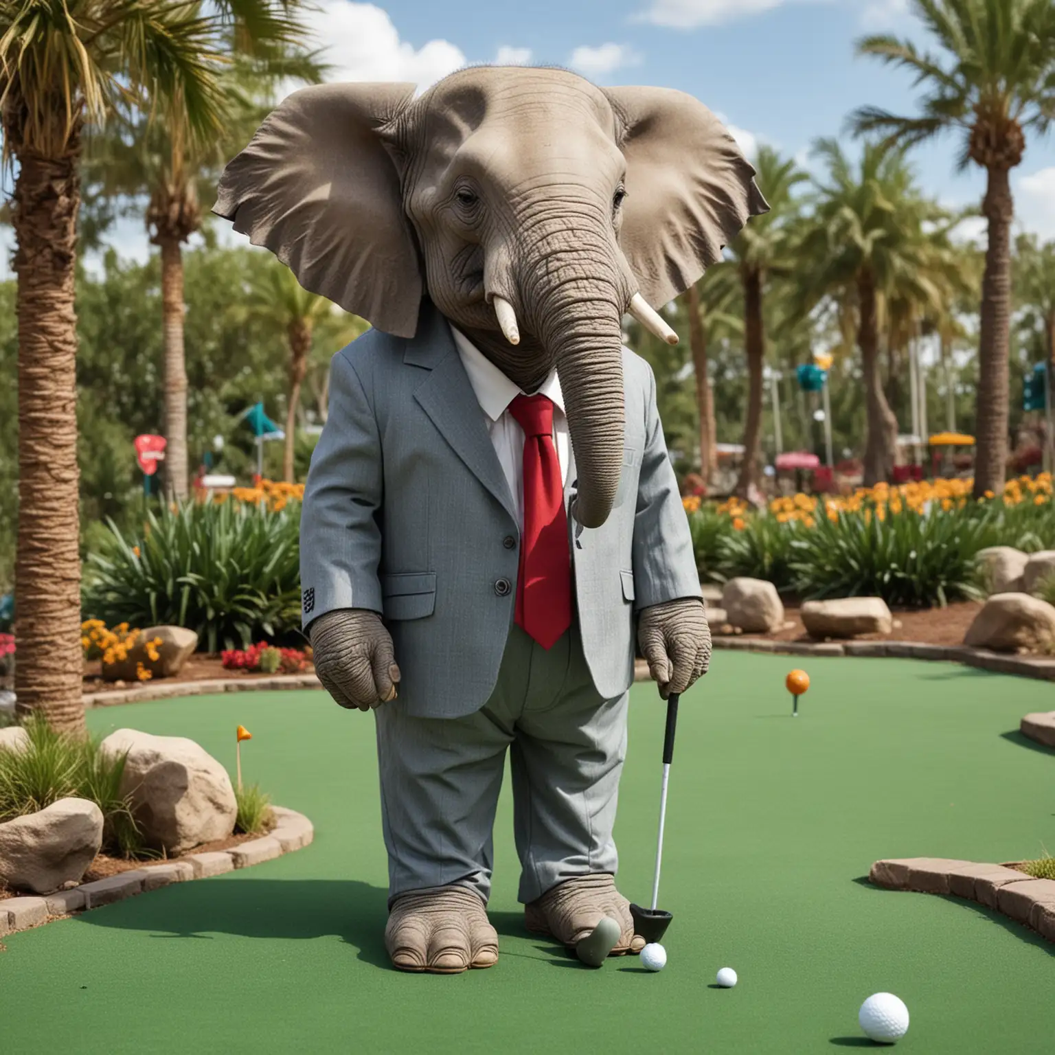 Dapper-Elephant-Enjoying-Mini-Golf-Adventure