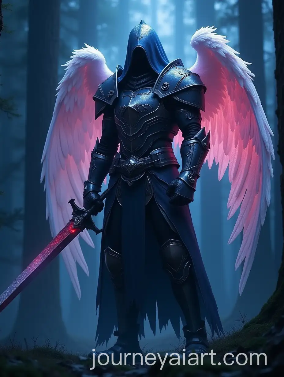 Fantasy-Game-Character-in-Armor-with-Glowing-Wings-Holding-a-Sword-in-a-Moonlit-Forest