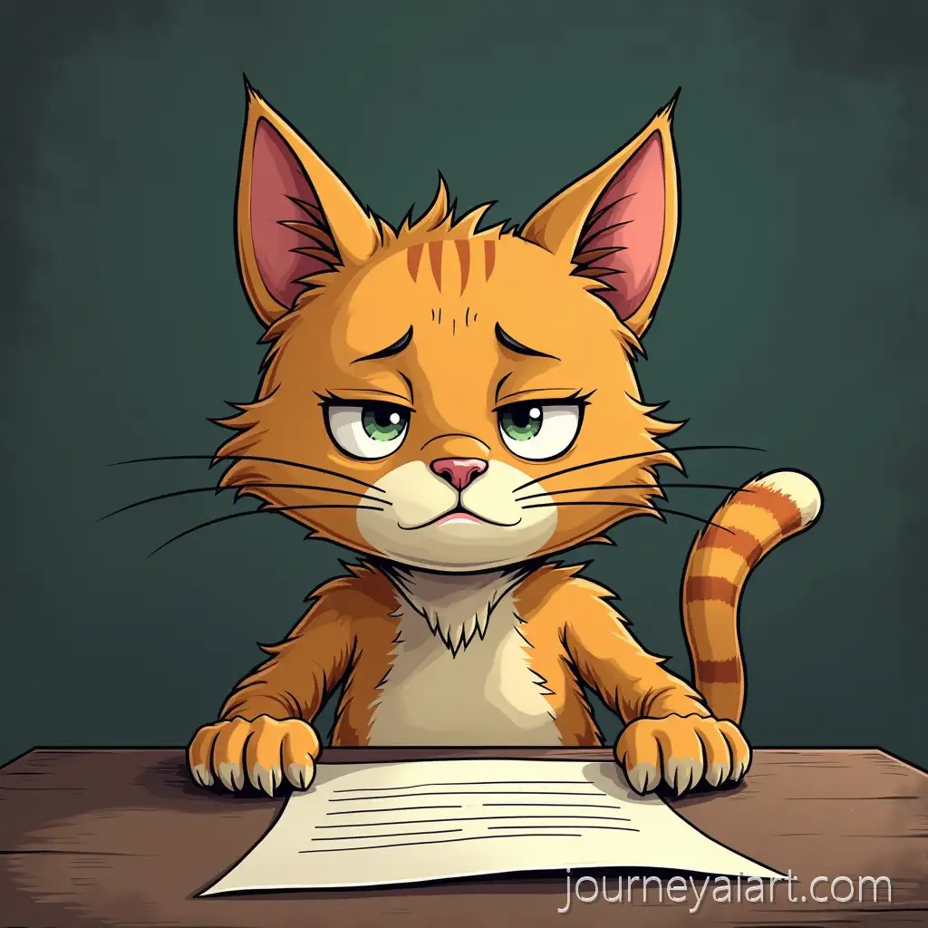 Sad-Cartoon-Cat-Sitting-at-Table-with-Mortgage-Papers-in-Vintage-Comic-Style