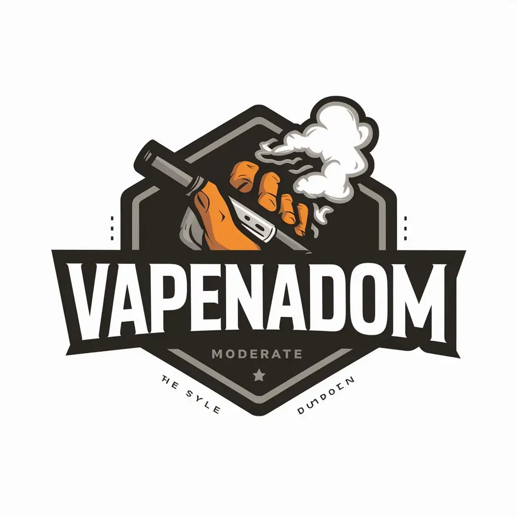 a vector logo design,with the text "VapeNaDom", main symbol:Vape, smoke, in the style of the 90s,Moderate,be used in Vape industry,clear background