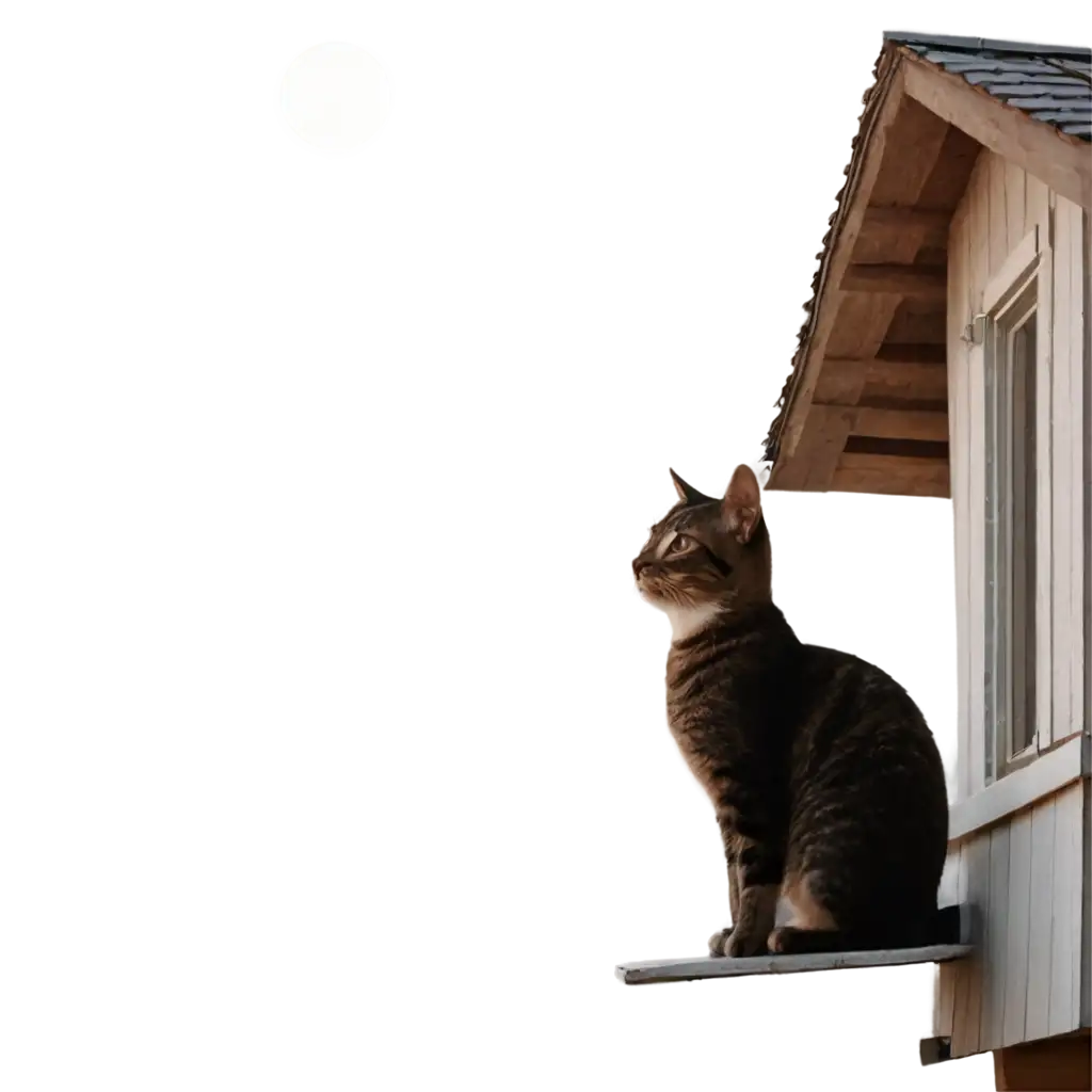 a cat looking at the moon from the roof