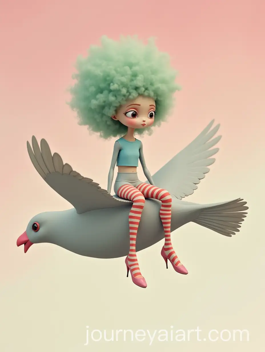Surreal-Girl-Flying-on-Sparrow-in-Nicoletta-Ceccoli-Style