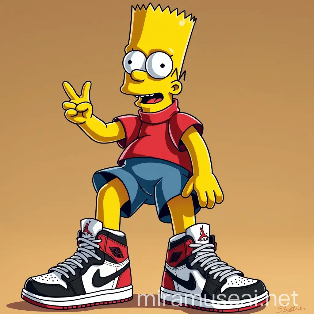 Bart Simpson Sporting Jordan Sneakers in a Fun Urban Setting