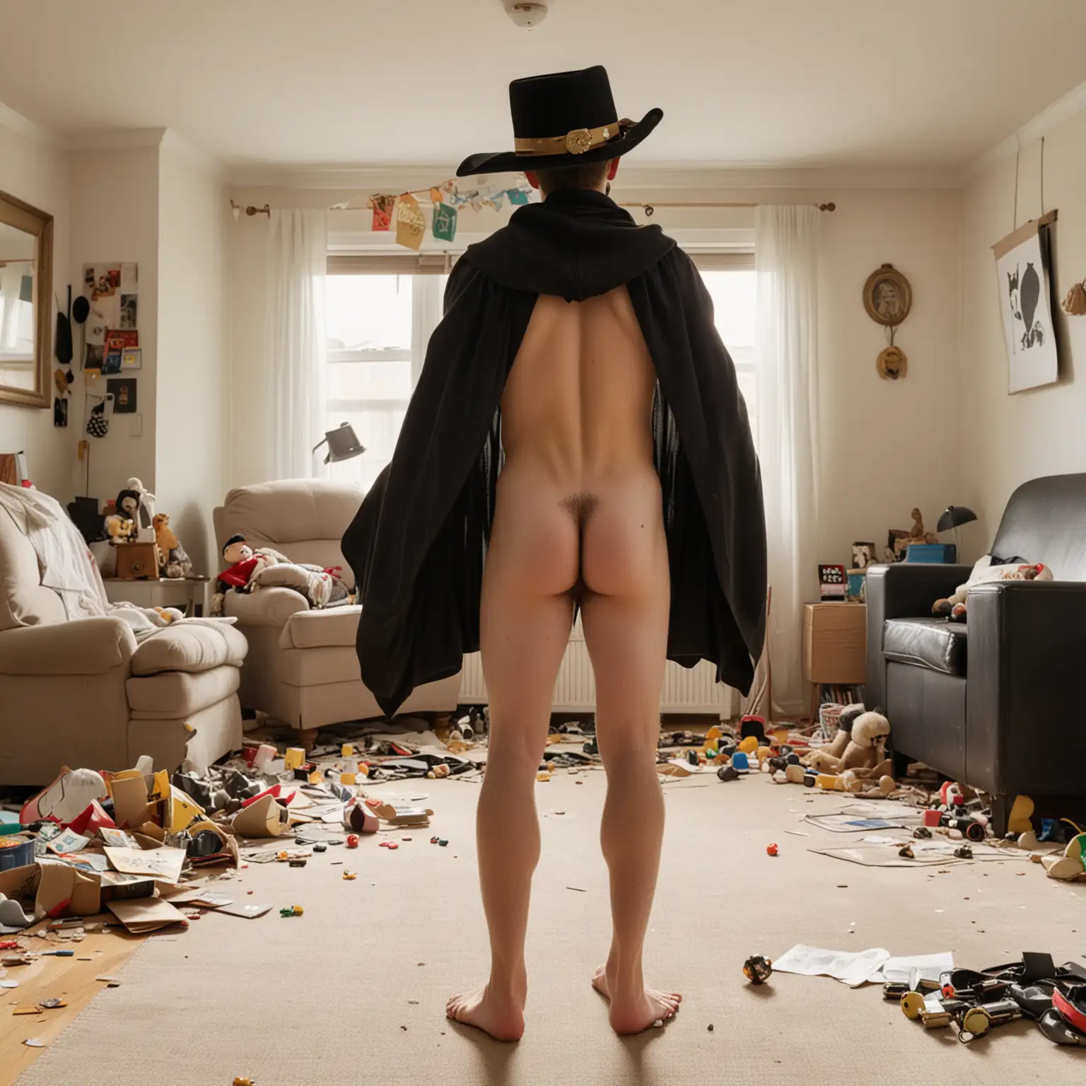 Young-Man-in-Graduation-Hat-Dancing-in-Messy-Living-Room