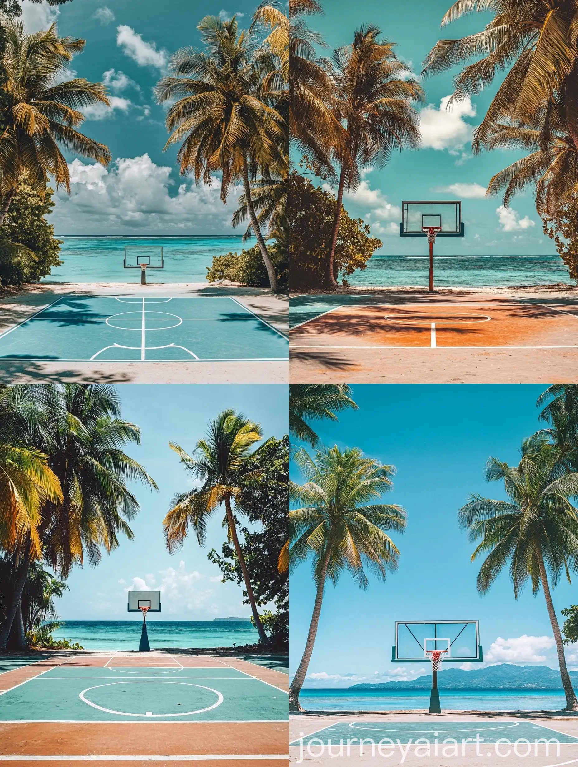 Tropical-Island-Basketball-Court-with-Palm-Trees-and-Turquoise-Water