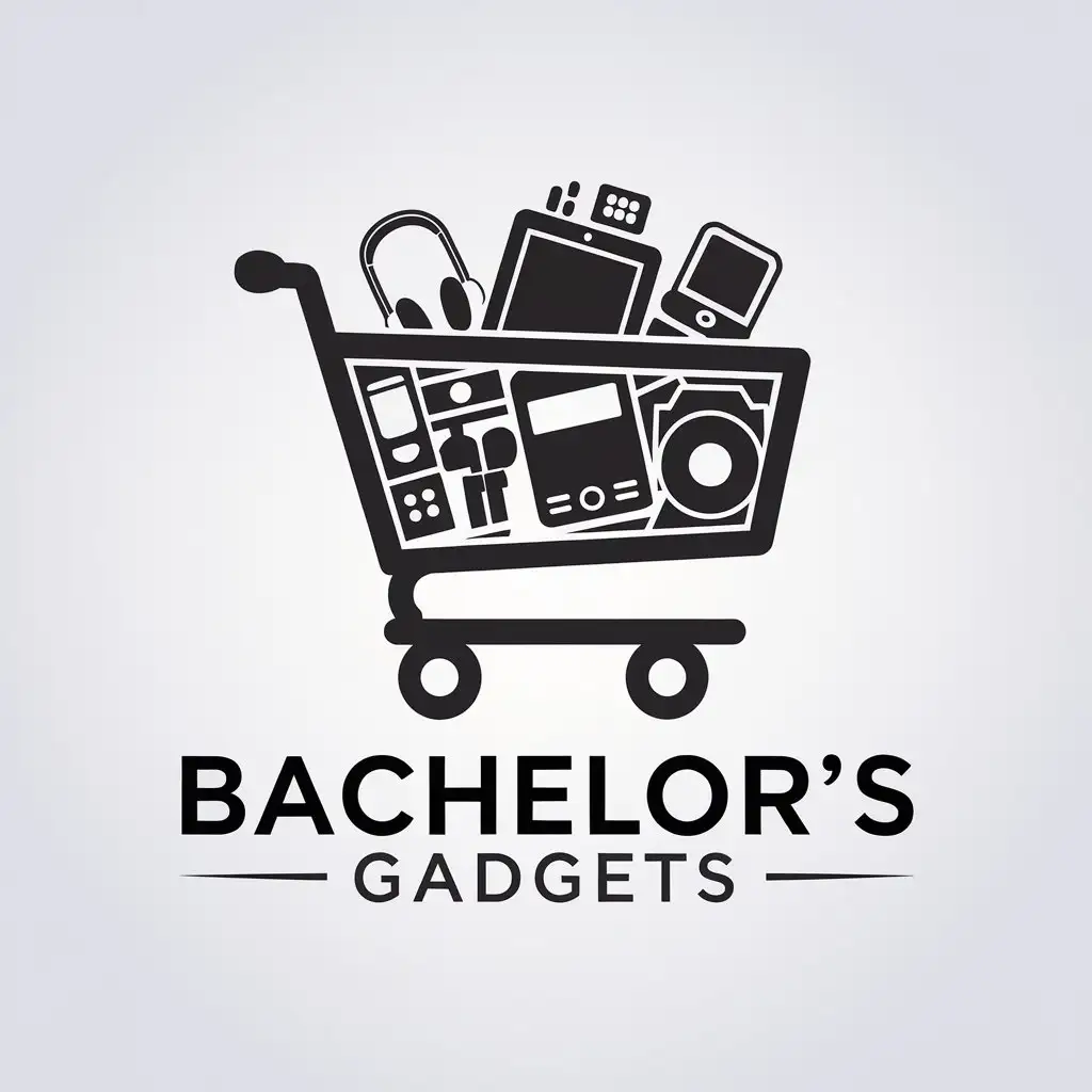 a vector logo design,with the text "Bachelor's Gadgets", main symbol:a shopping trolley,complex,be used in Technology industry,clear background